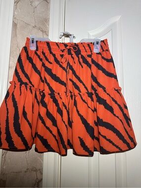 Bold Orange & Black Tiered Mini Skirt